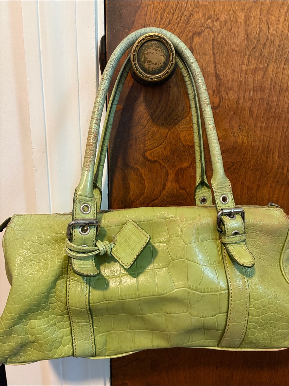 Anne Klein Lime Green Croc-Embossed Shoulder Bag